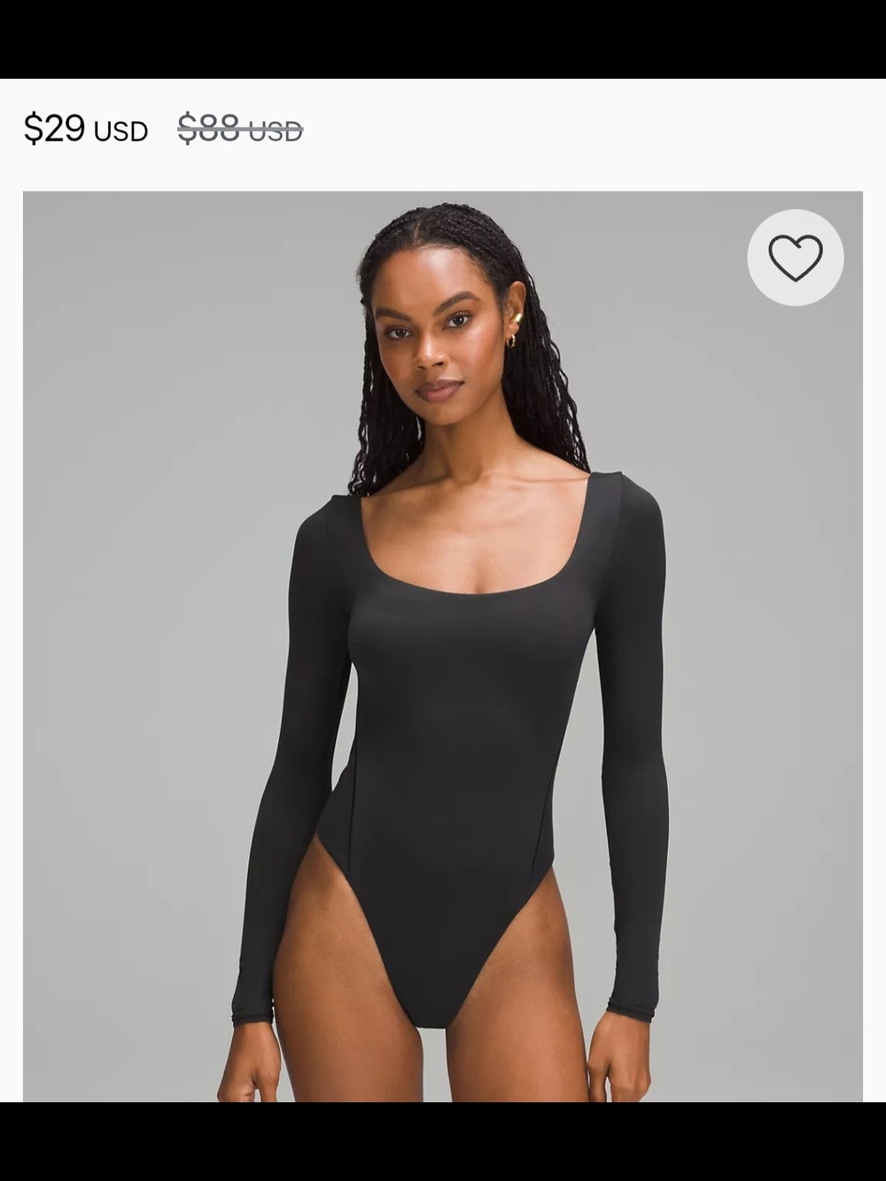 lululemon athletica Black Long-Sleeve Scoop-Neck Bodysuit